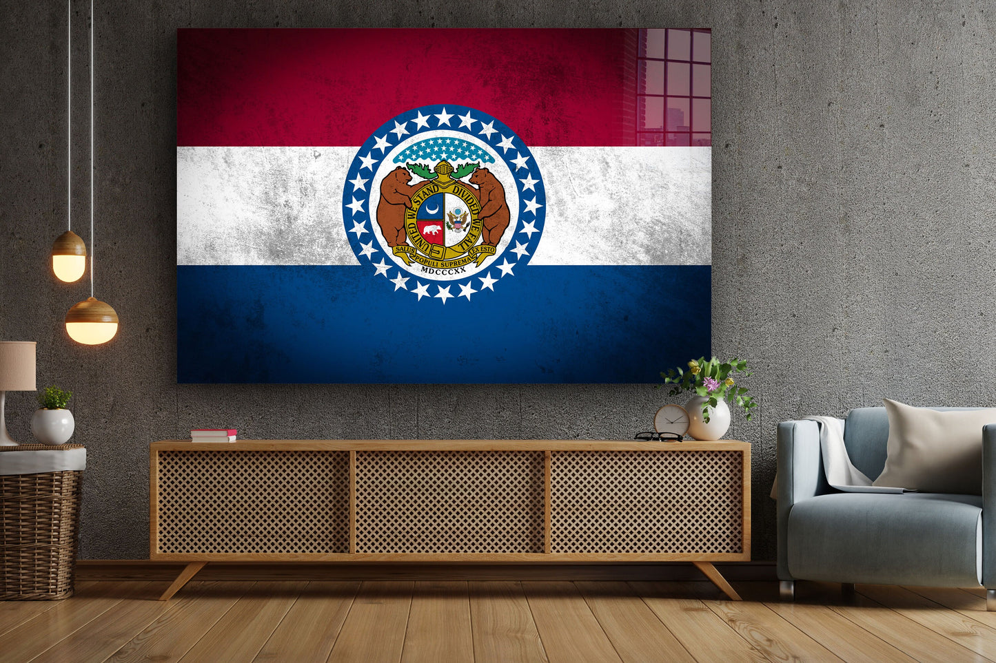 Missouri Grungy Flag, Large Glass Wall Art