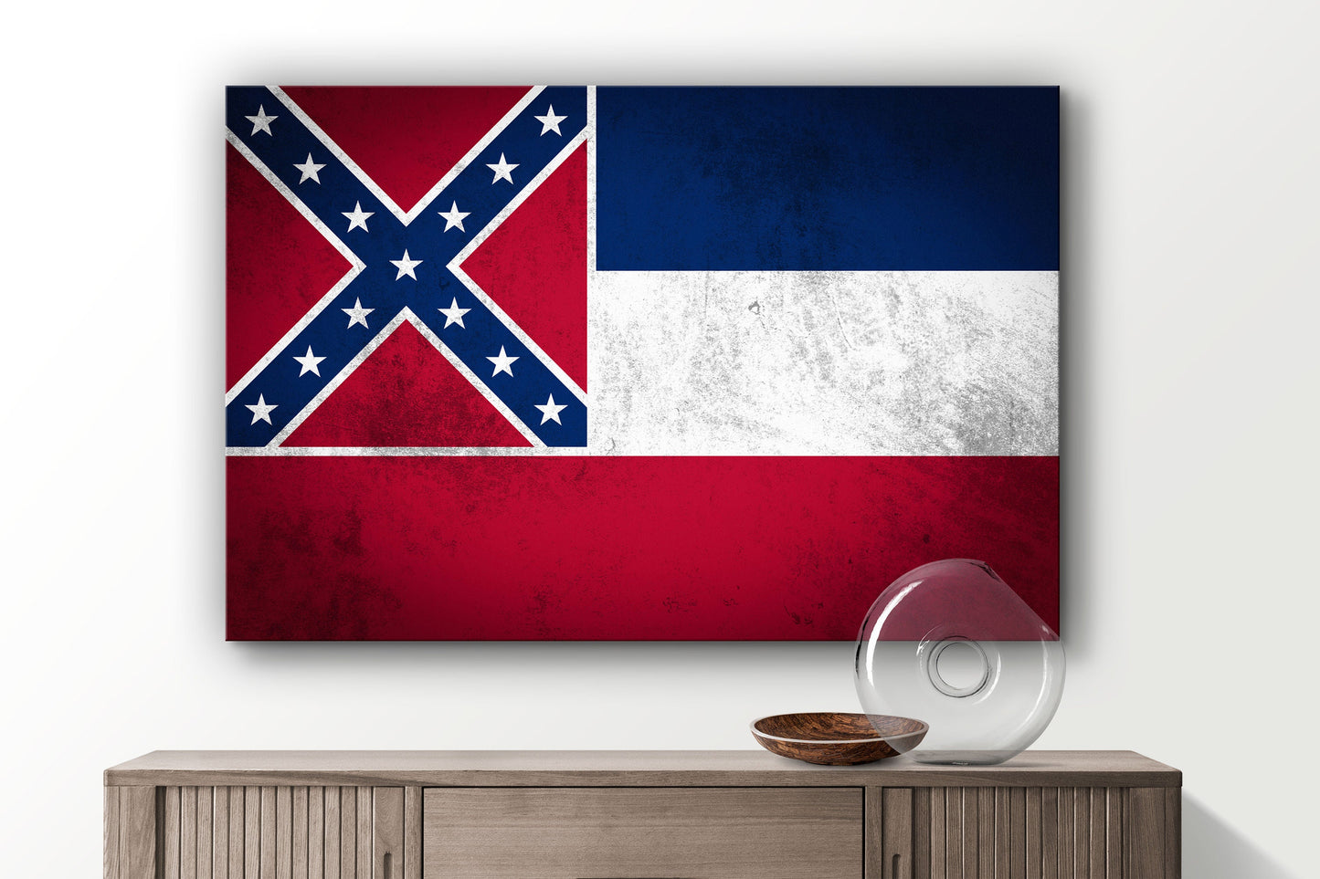 Mississippi Grungy Flag, Large Glass Wall Art