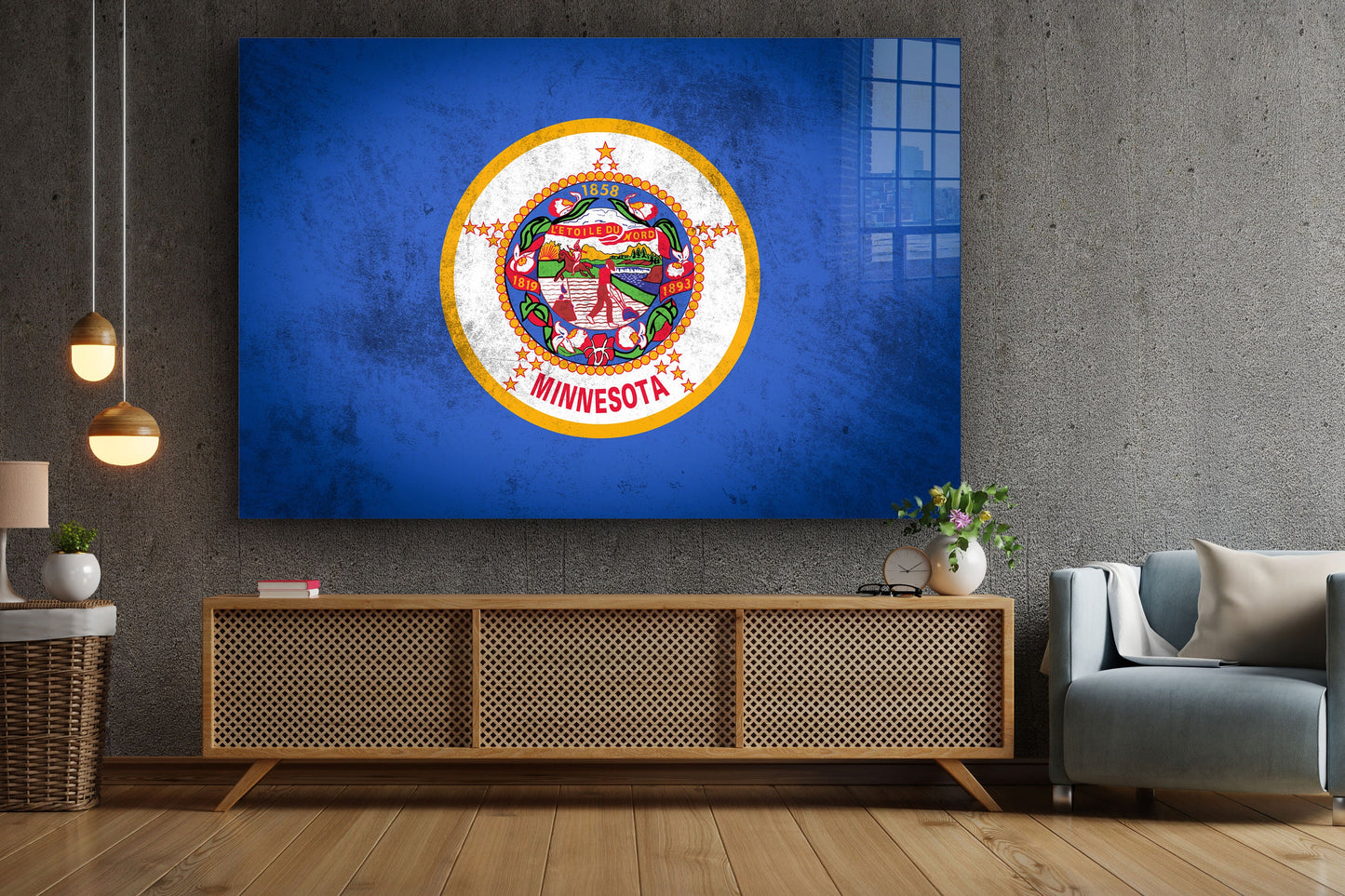 Minnesota Grungy Flag, Large Glass Wall Art