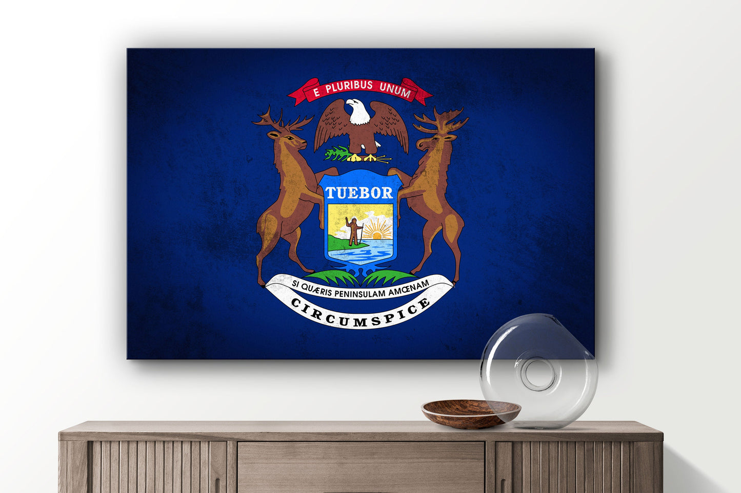 Michigan Grungy Flag, Large Glass Wall Art