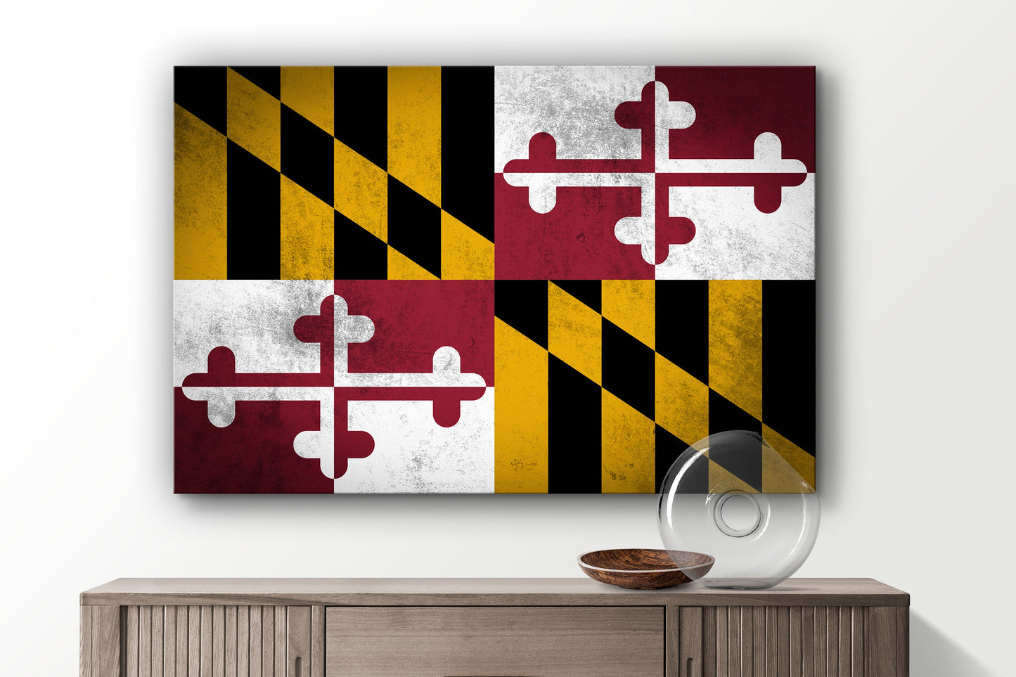 Maryland Grungy Flag, Large Glass Wall Art