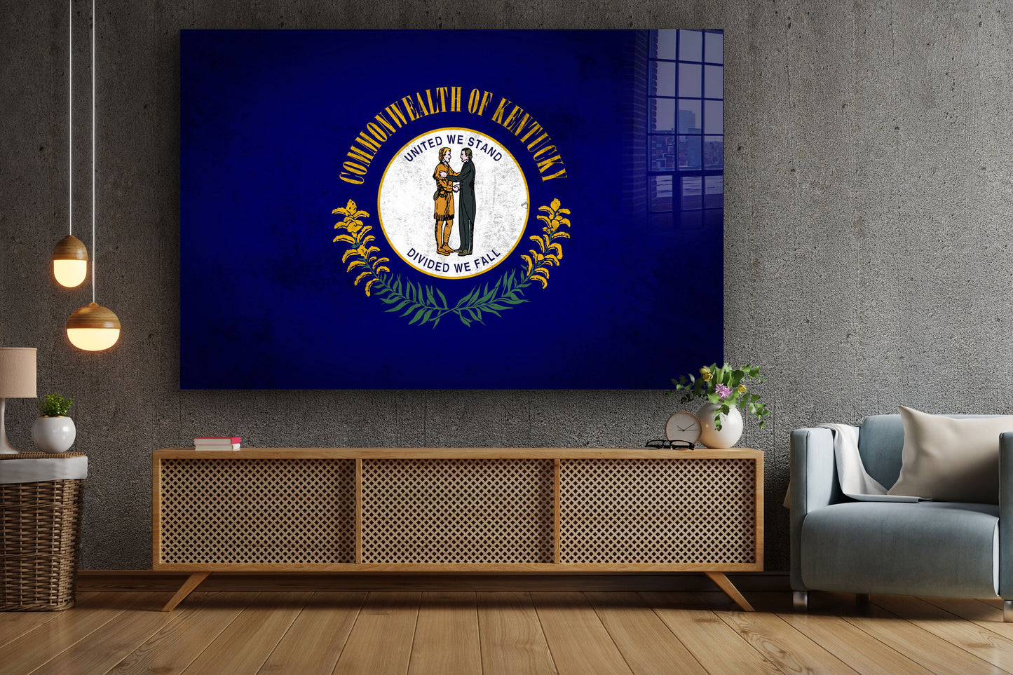 Kentucky Grungy Flag, Large Glass Wall Art