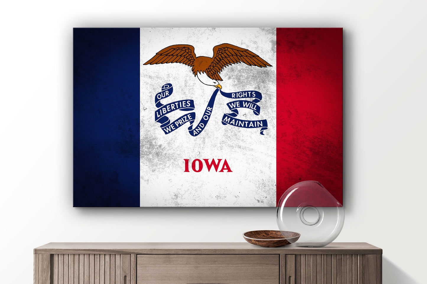 Iowa Grungy Flag, Large Glass Wall Art