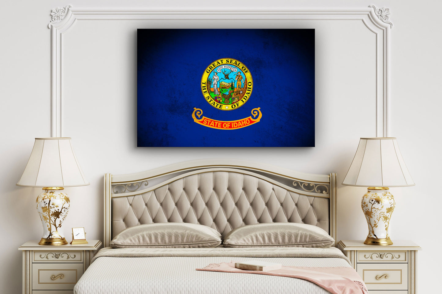 Idaho Grungy Flag, Large Glass Wall Art