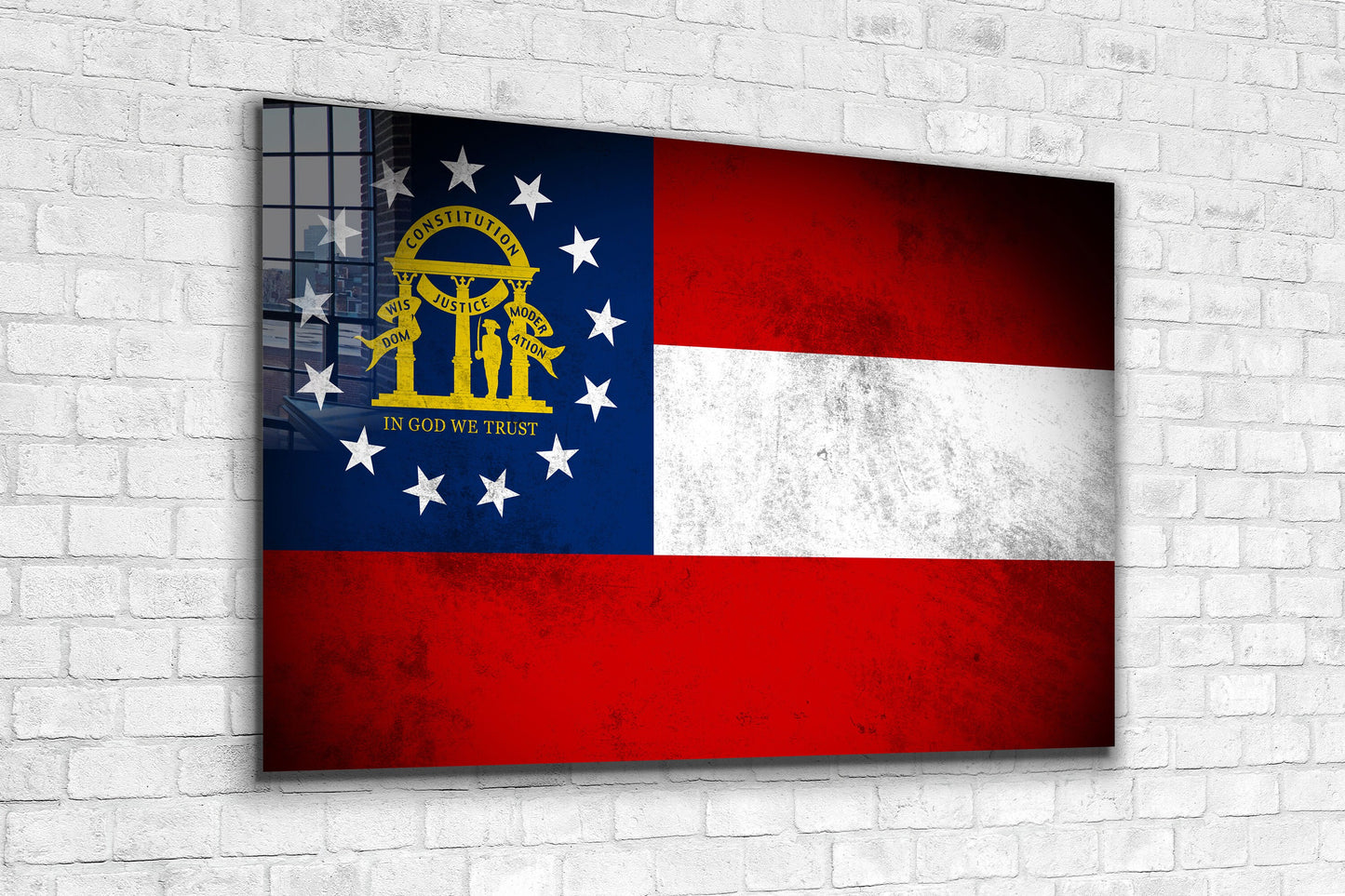 Georgia Grungy Flag, Large Glass Wall Art