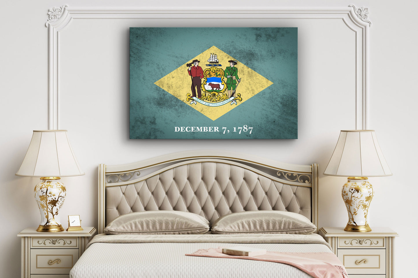 Delaware Grungy Flag, Large Glass Wall Art