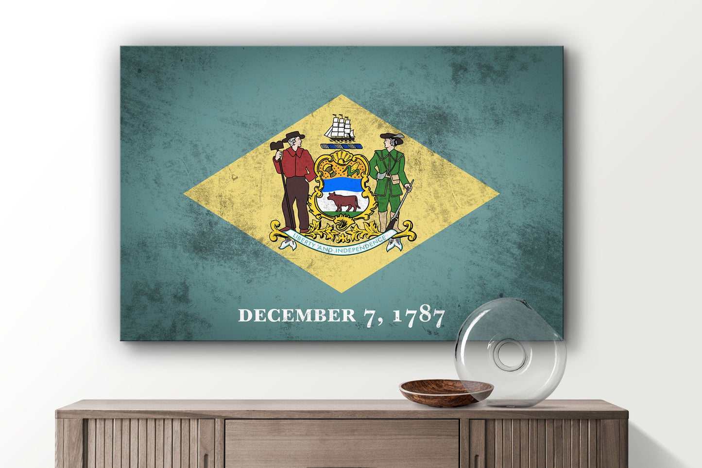 Delaware Grungy Flag, Large Glass Wall Art