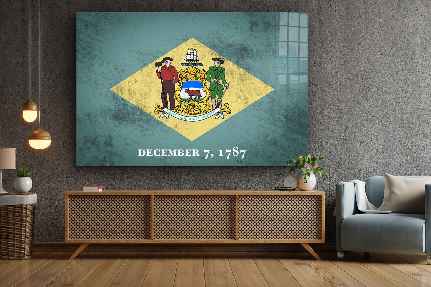 Delaware Grungy Flag, Large Glass Wall Art
