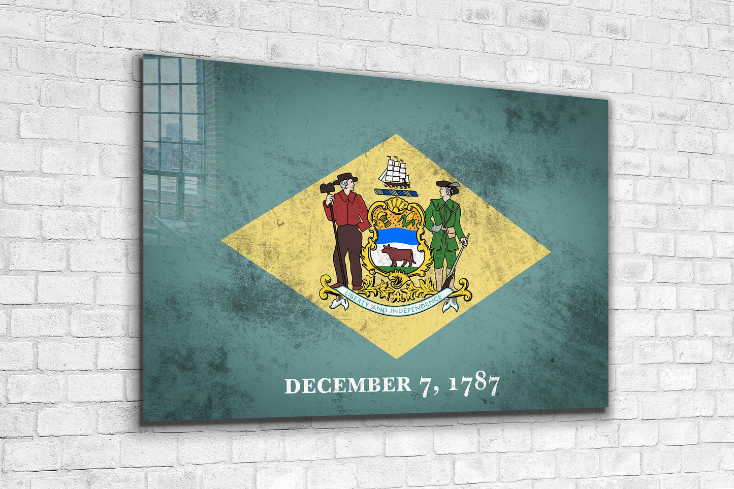 Delaware Grungy Flag, Large Glass Wall Art