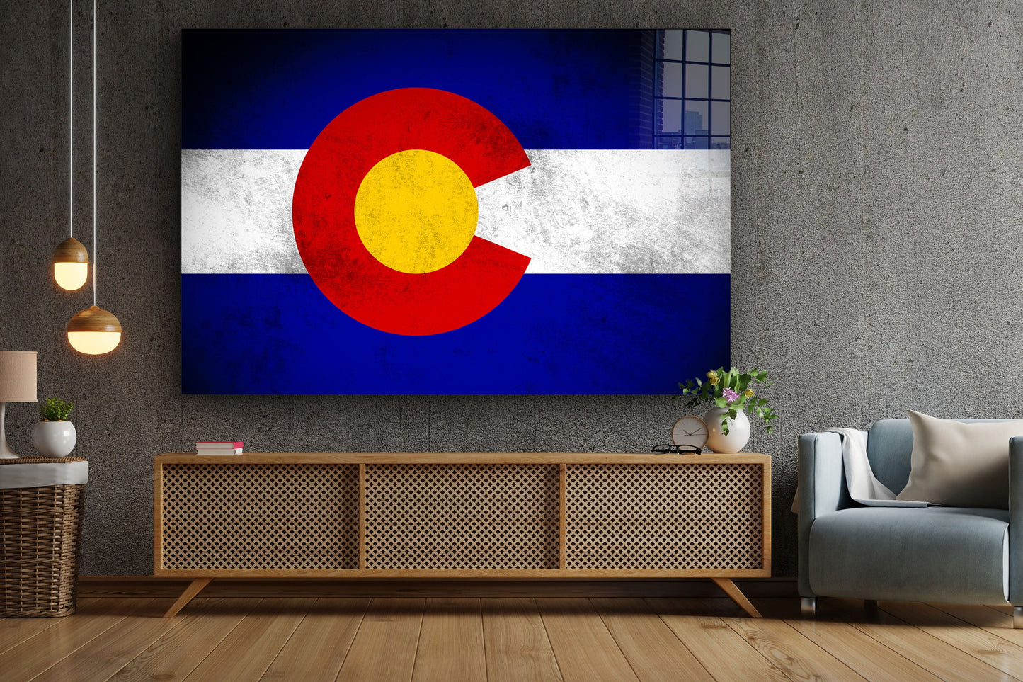 Colorado Grungy Flag, Large Glass Wall Art