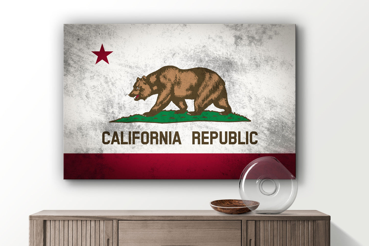 California Grungy Flag, Large Glass Wall Art
