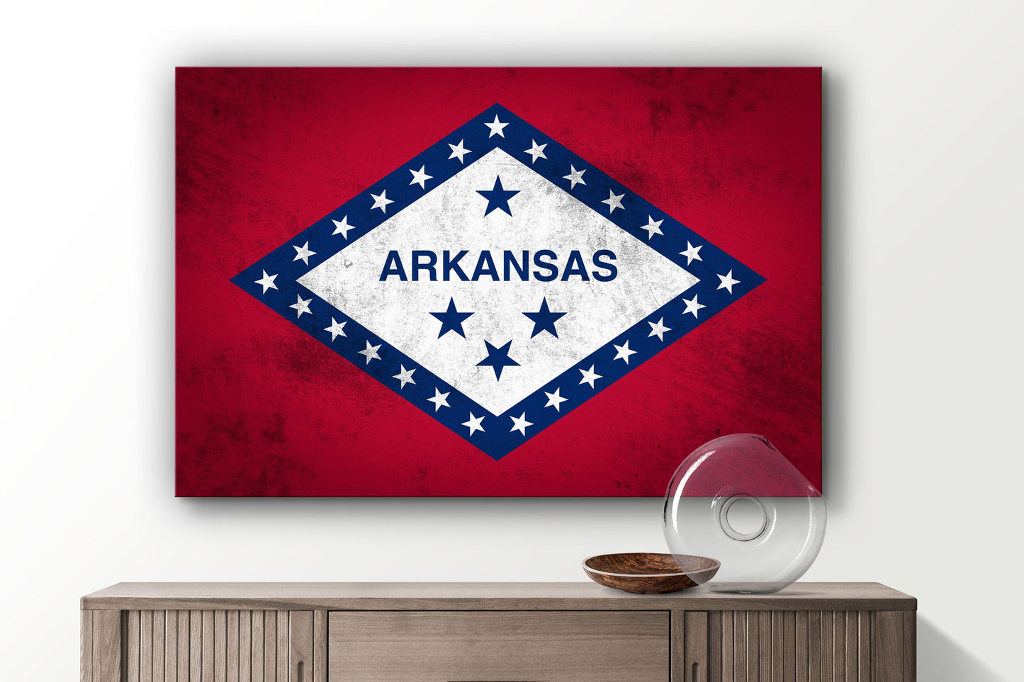 Arkansas Grungy Flag, Large Glass Wall Art