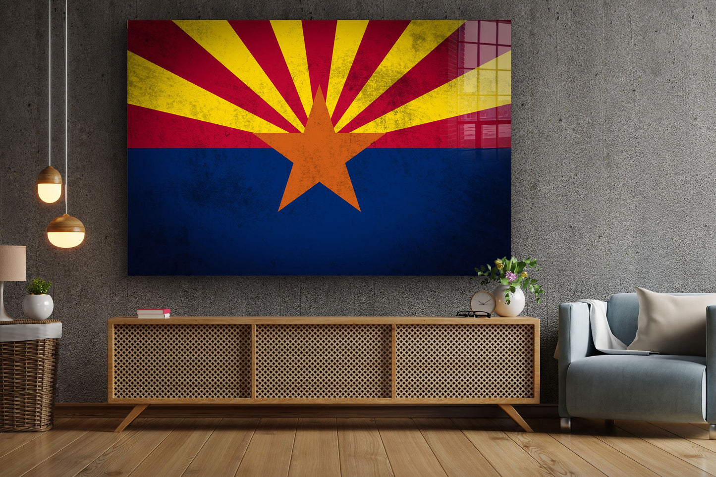 Arizona Grungy Flag, Large Glass Wall Art