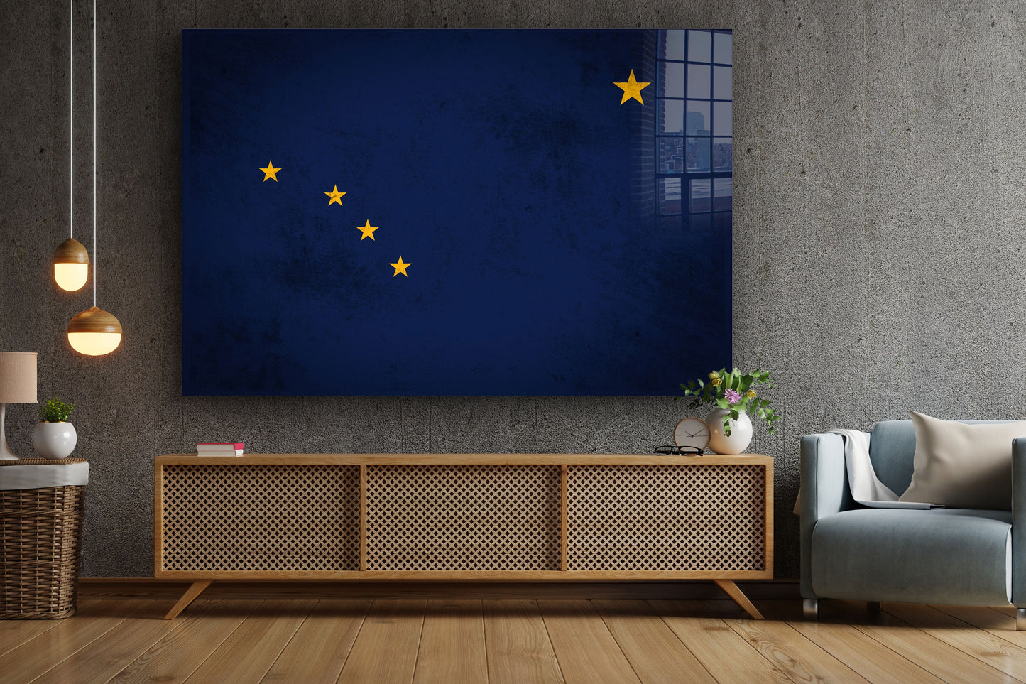 Alaska Grungy Flag, Large Glass Wall Art