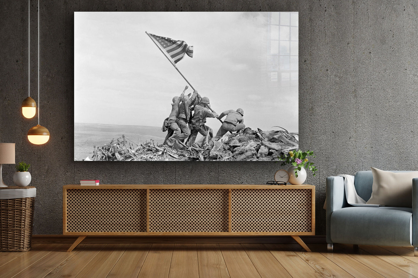 Iwo Jima Flag Raising, Large Glass Wall Art