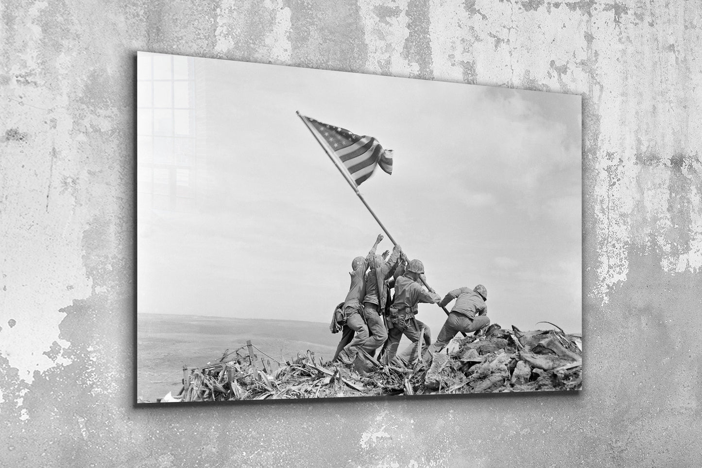 Iwo Jima Flag Raising, Large Glass Wall Art