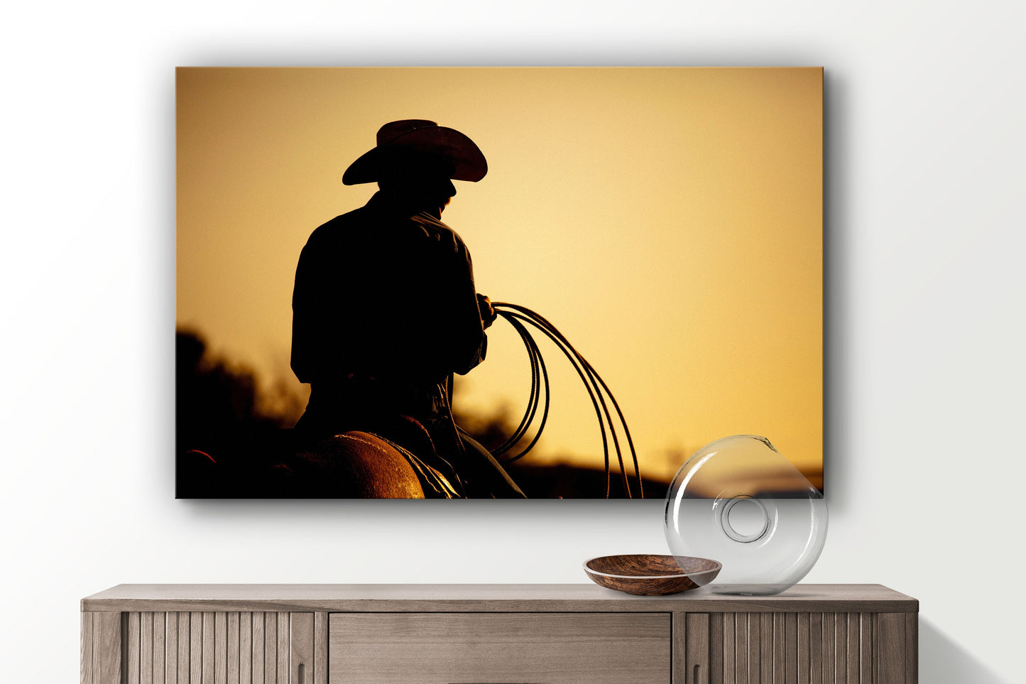 Cowboy Silhouette, Large Glass Wall Art