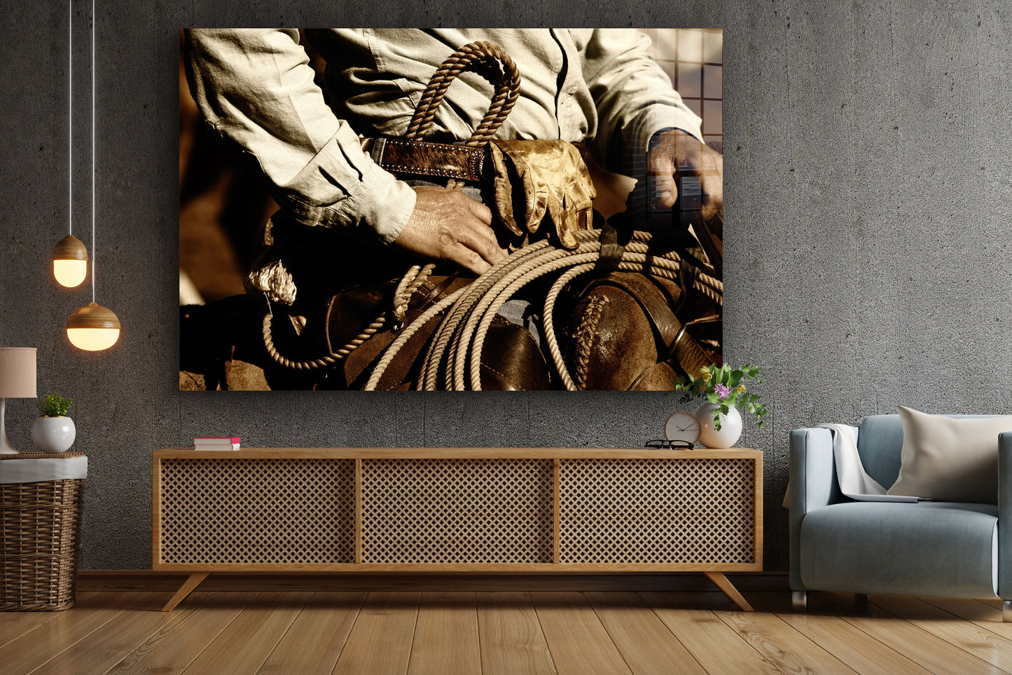 Cowboy on a Saddle, Large Glass Wall Art
