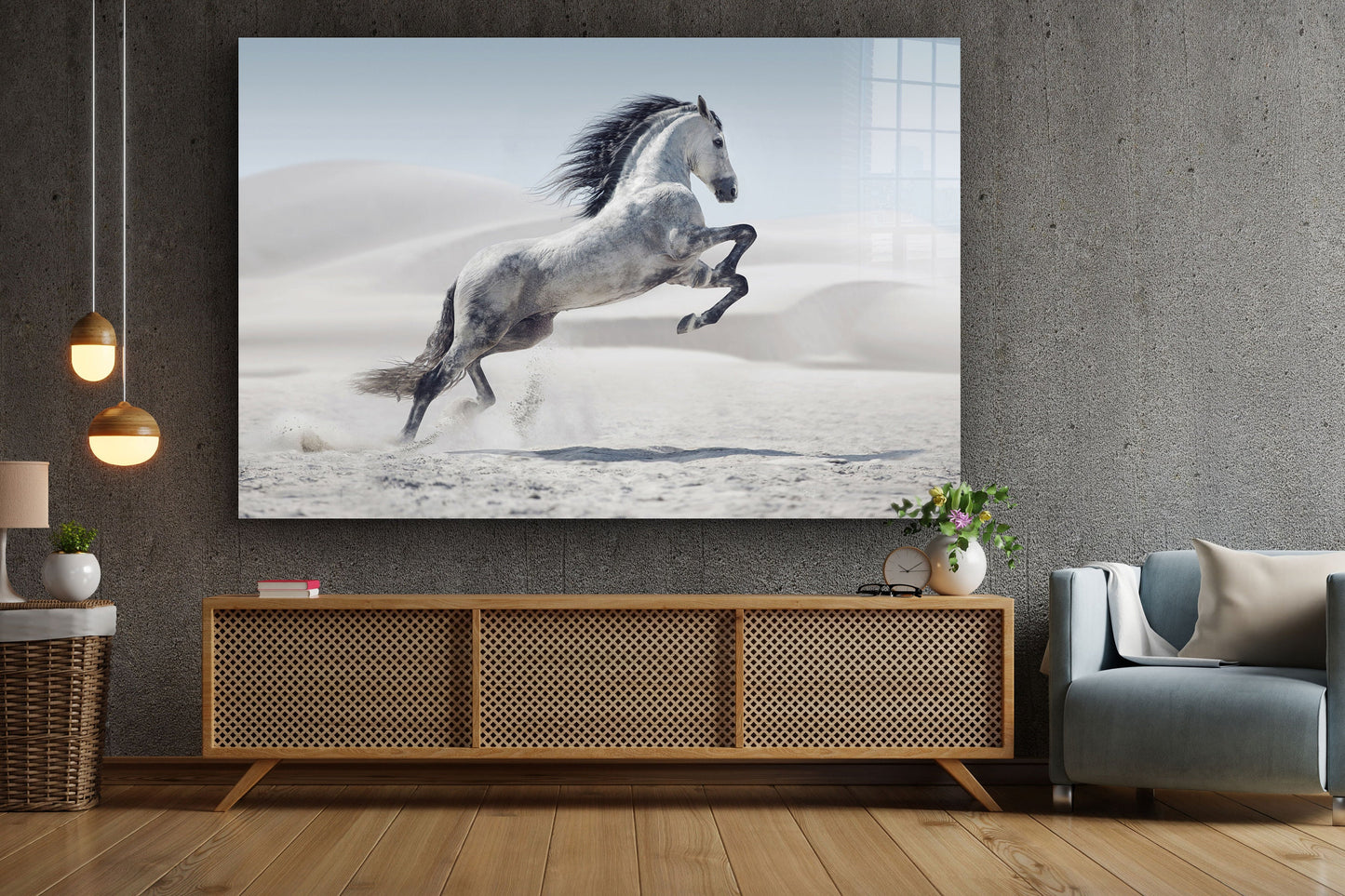 White Horse, Large Glass Wall Art