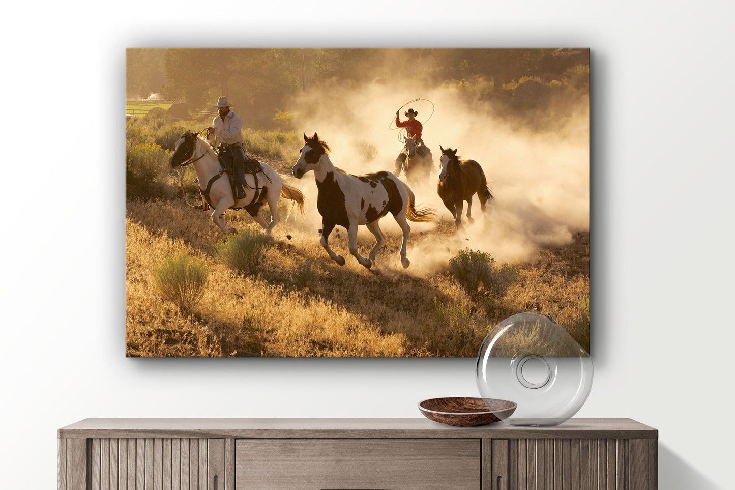Cowboy's Chase, Large Glass Wall Art