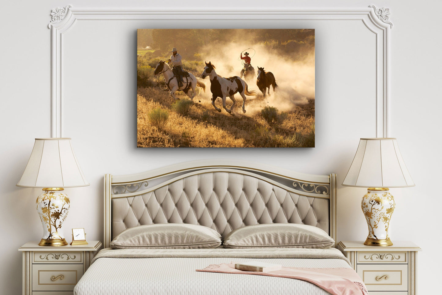 Cowboy's Chase, Large Glass Wall Art