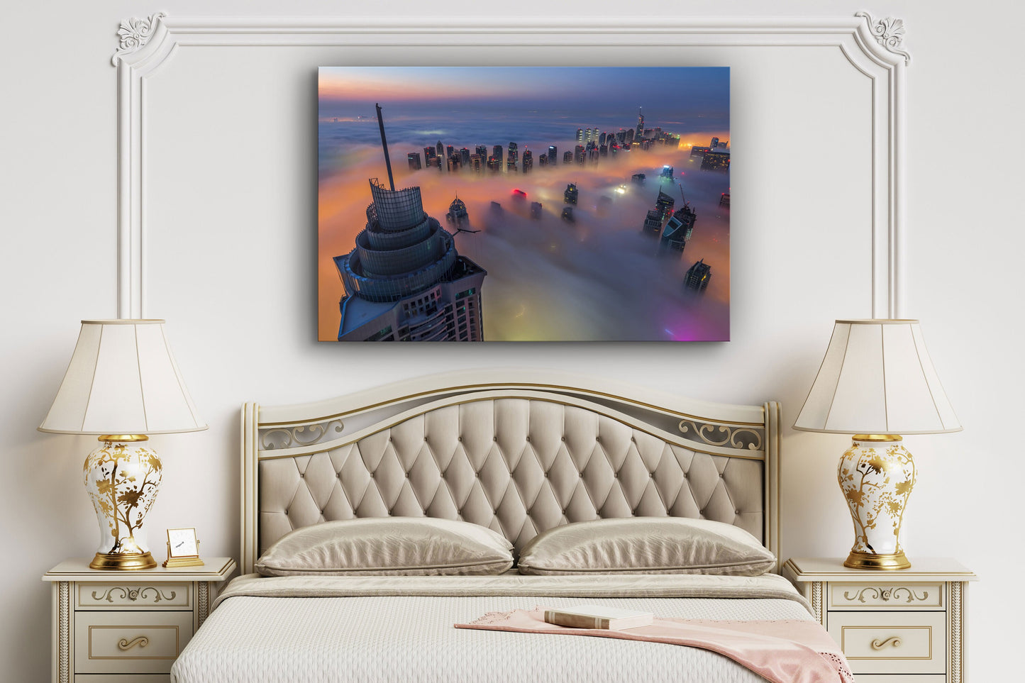 Skyscrapers in Fog Dubai, Large Glass Wall Art