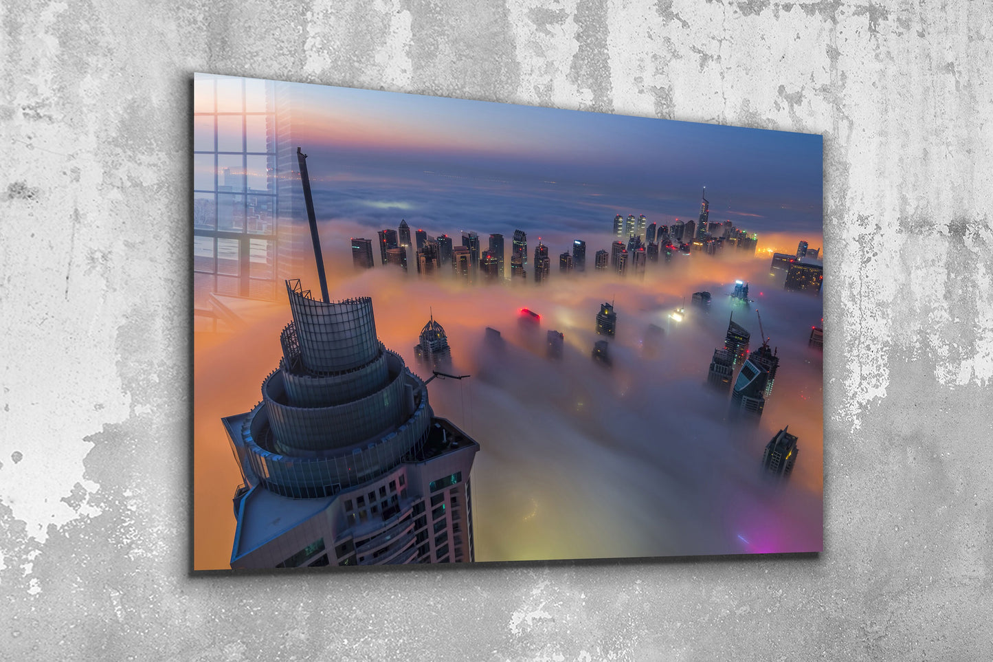 Skyscrapers in Fog Dubai, Large Glass Wall Art