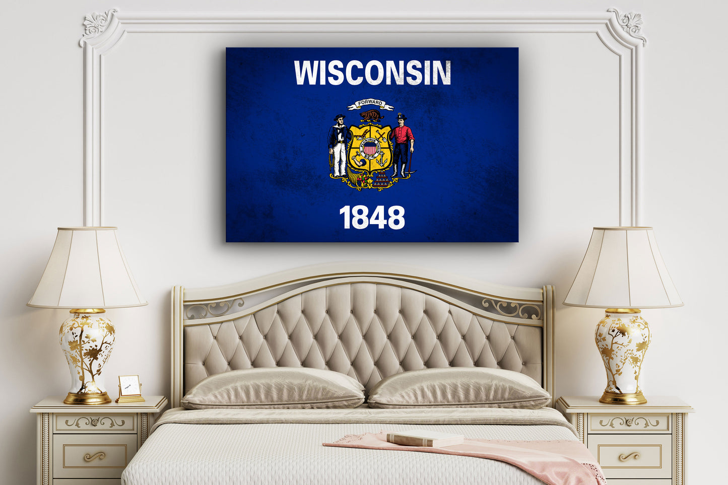 Wisconsin Grungy Flag Large Glass Wall Art
