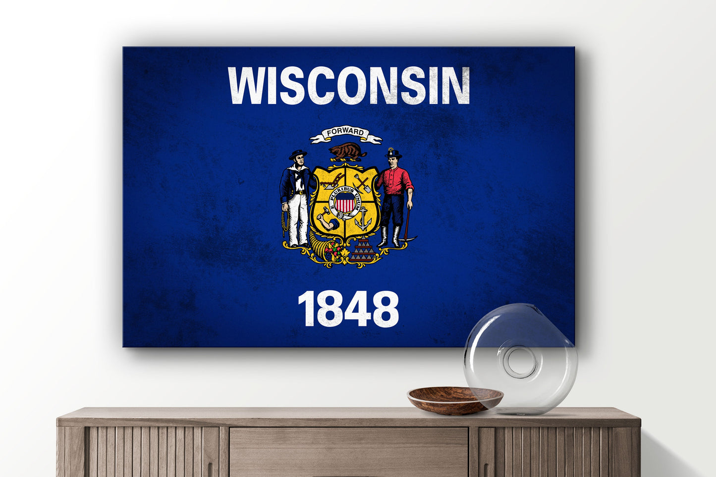 Wisconsin Grungy Flag Large Glass Wall Art