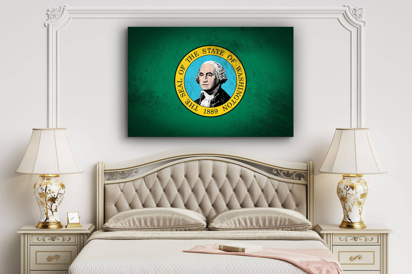 Washington Grungy Flag Large Glass Wall Art