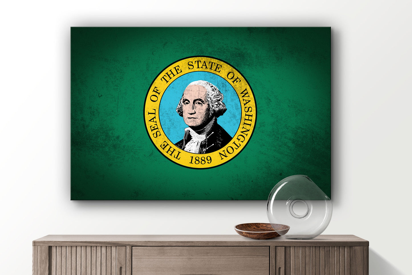 Washington Grungy Flag Large Glass Wall Art