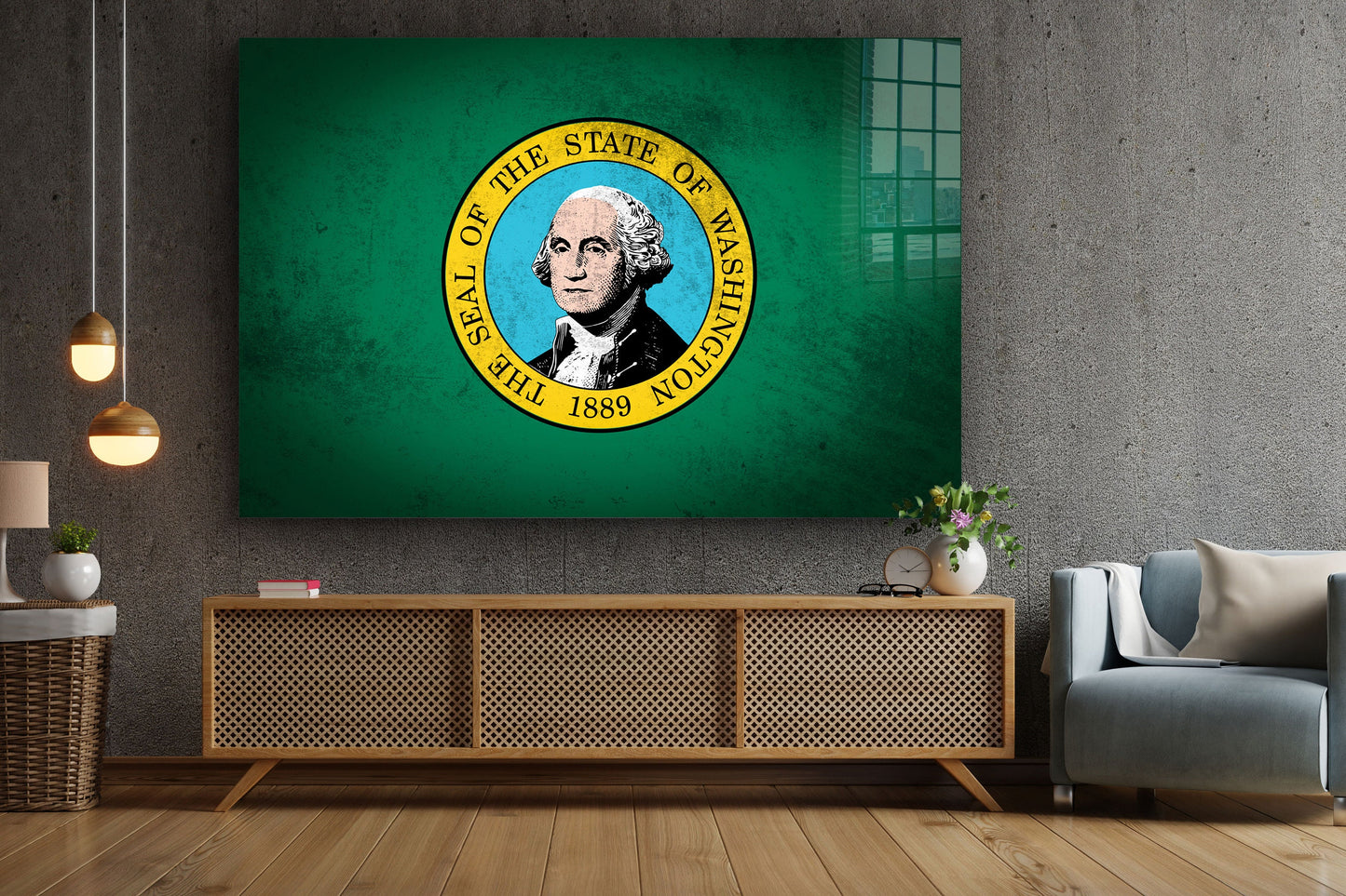 Washington Grungy Flag Large Glass Wall Art