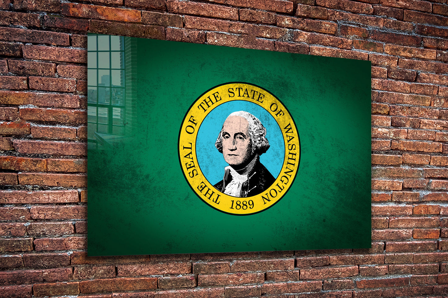 Washington Grungy Flag Large Glass Wall Art