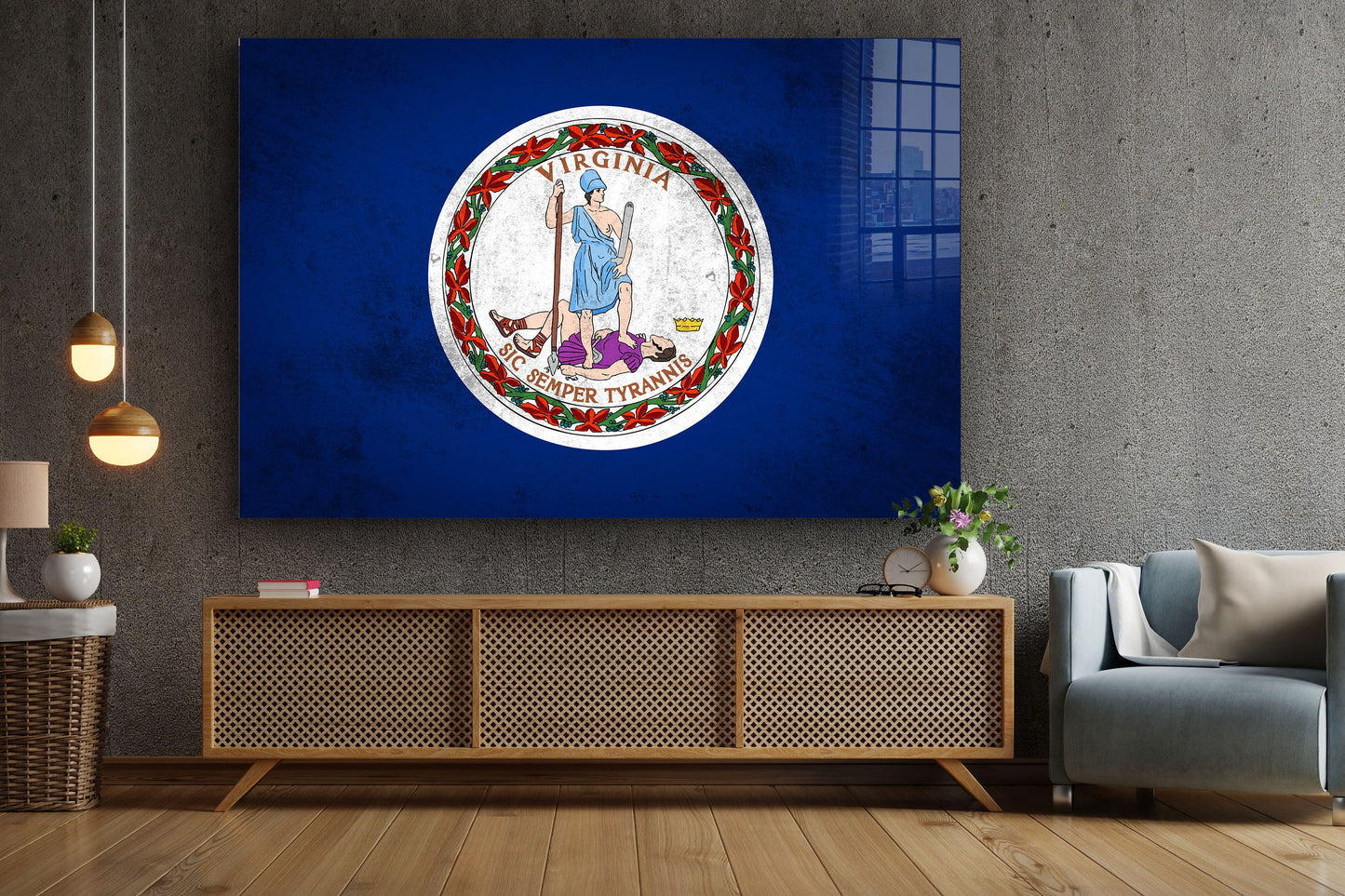 Virginia Grungy Flag Large Glass Wall Art