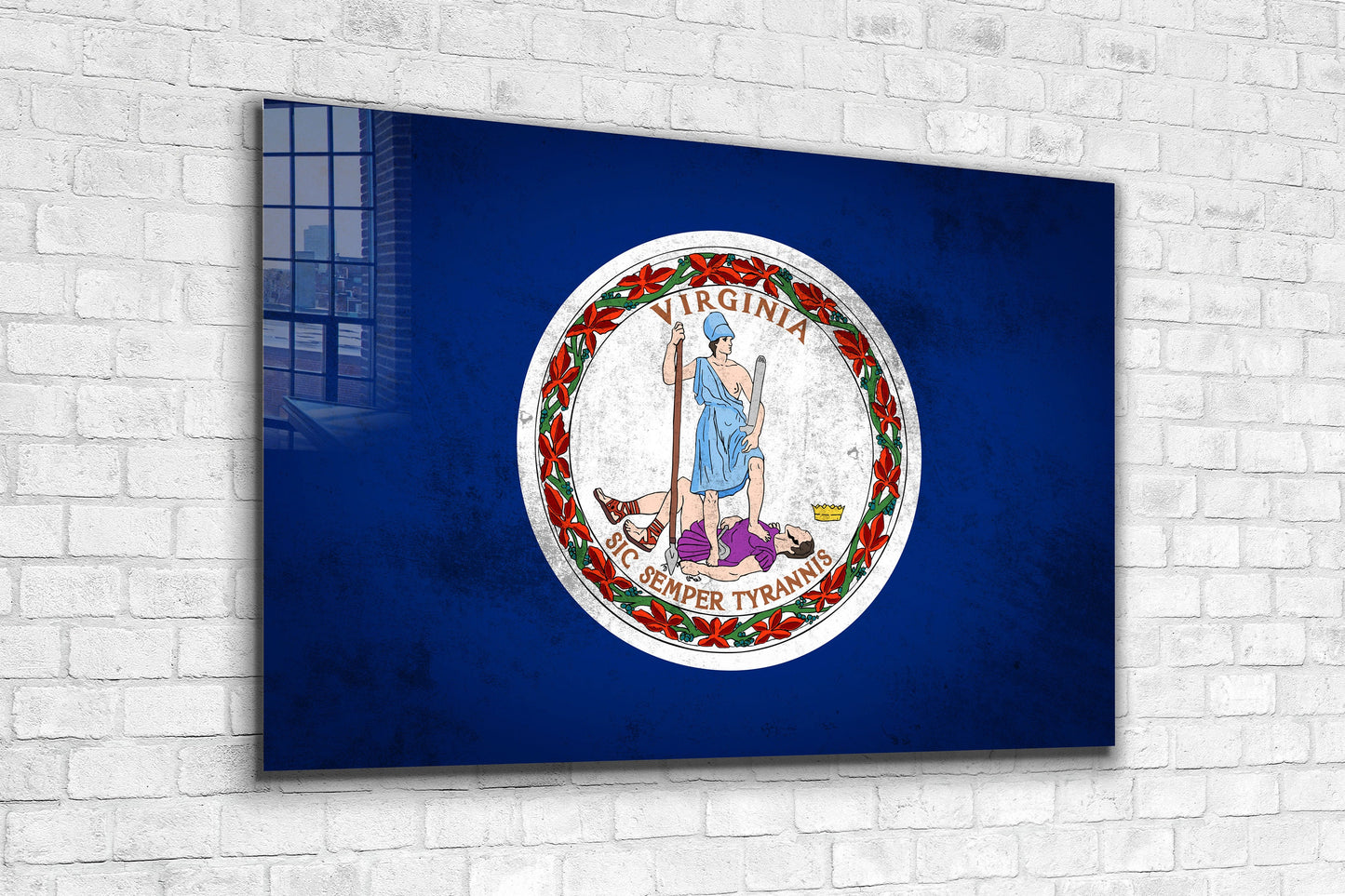 Virginia Grungy Flag Large Glass Wall Art
