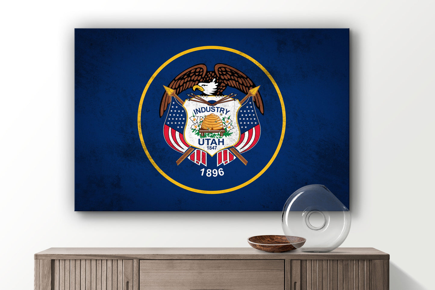 Utah Grungy Flag Large Glass Wall Art