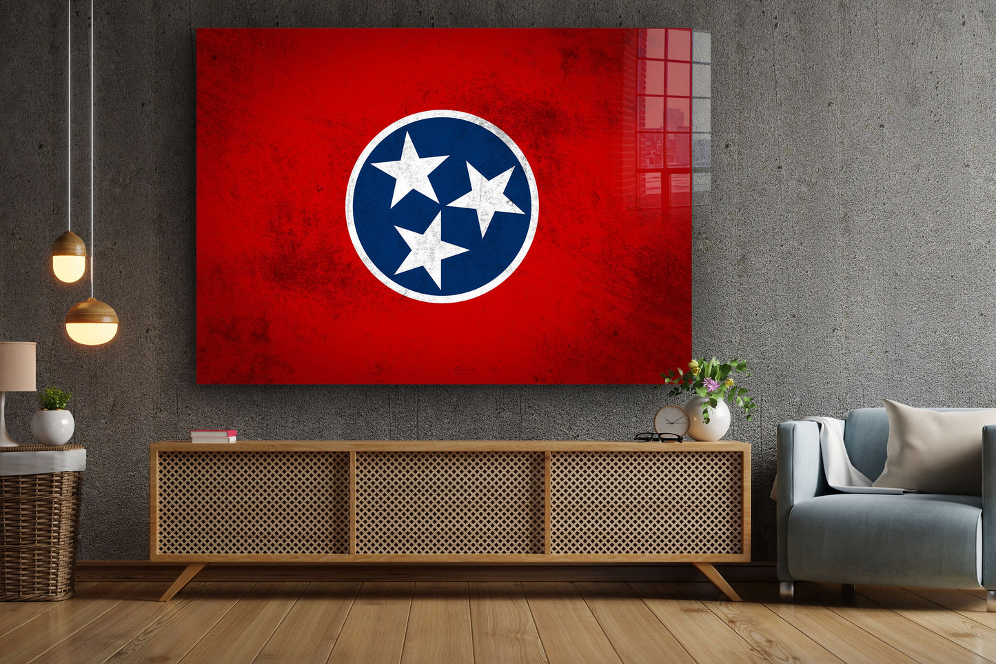 Tennessee Grungy Flag Large Glass Wall Art