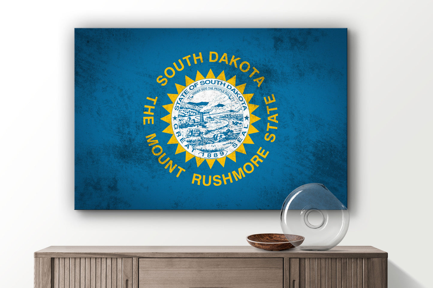 South Dakota Grungy Flag Large Glass Wall Art