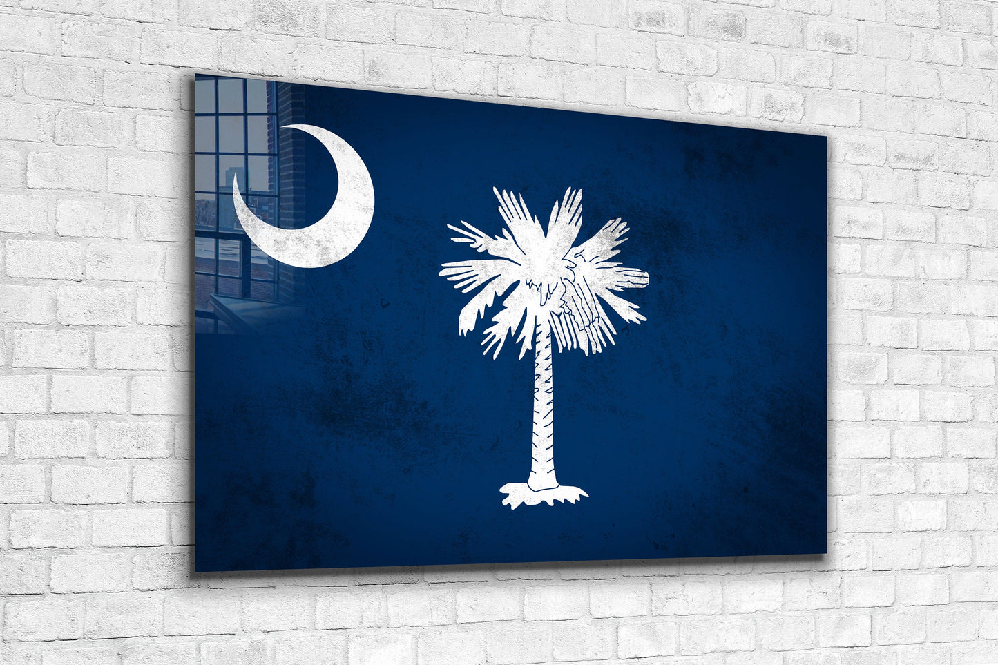 South Carolina Grungy Flag Large Glass Wall Art