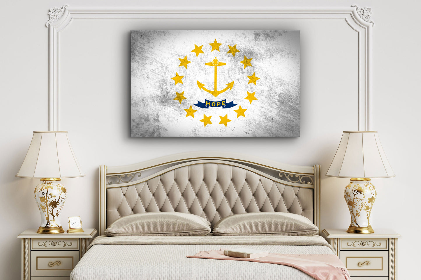 Rhode Island Grungy Flag Large Glass Wall Art
