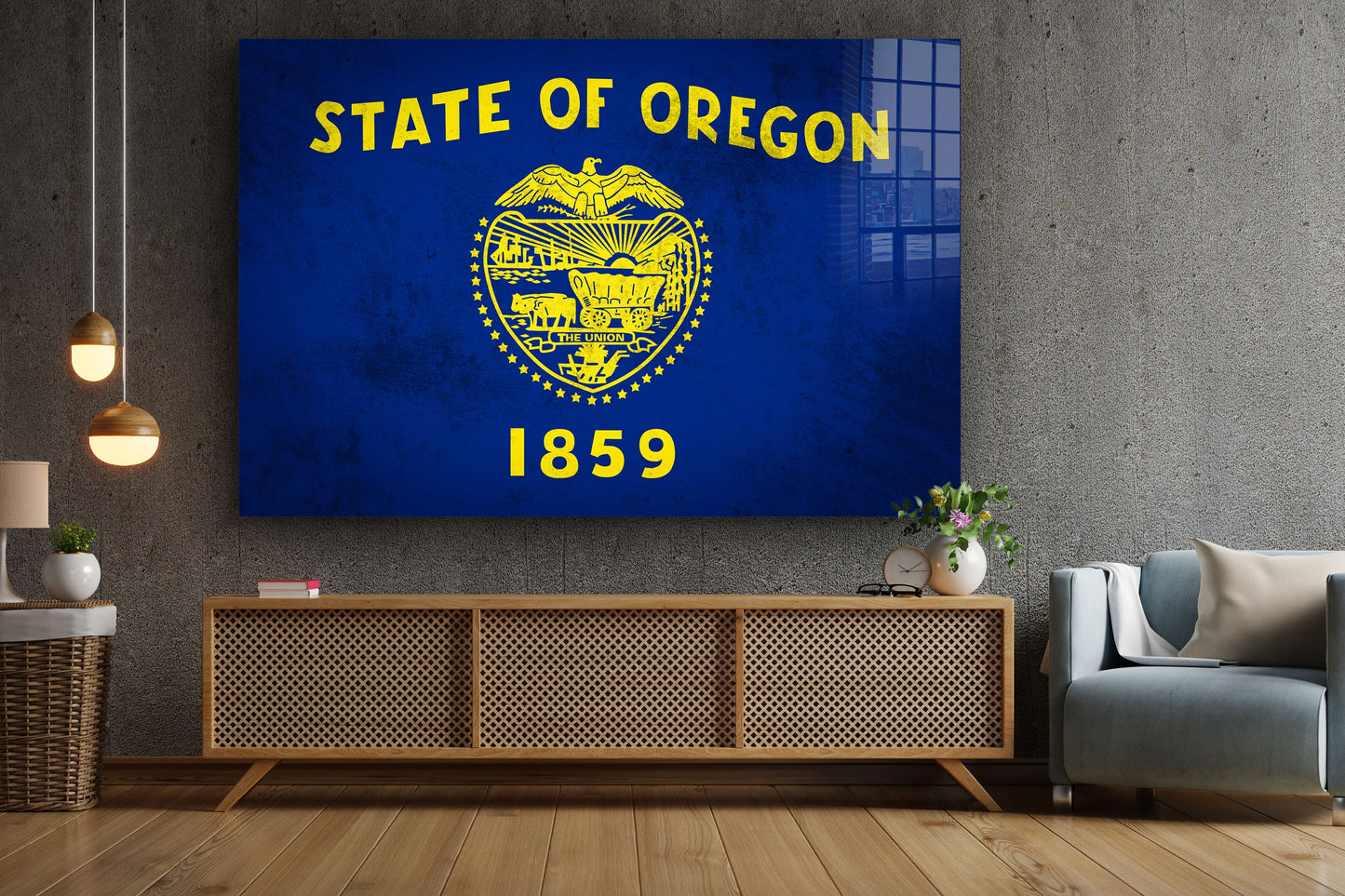 Oregon Grungy Flag, Large Glass Wall Art