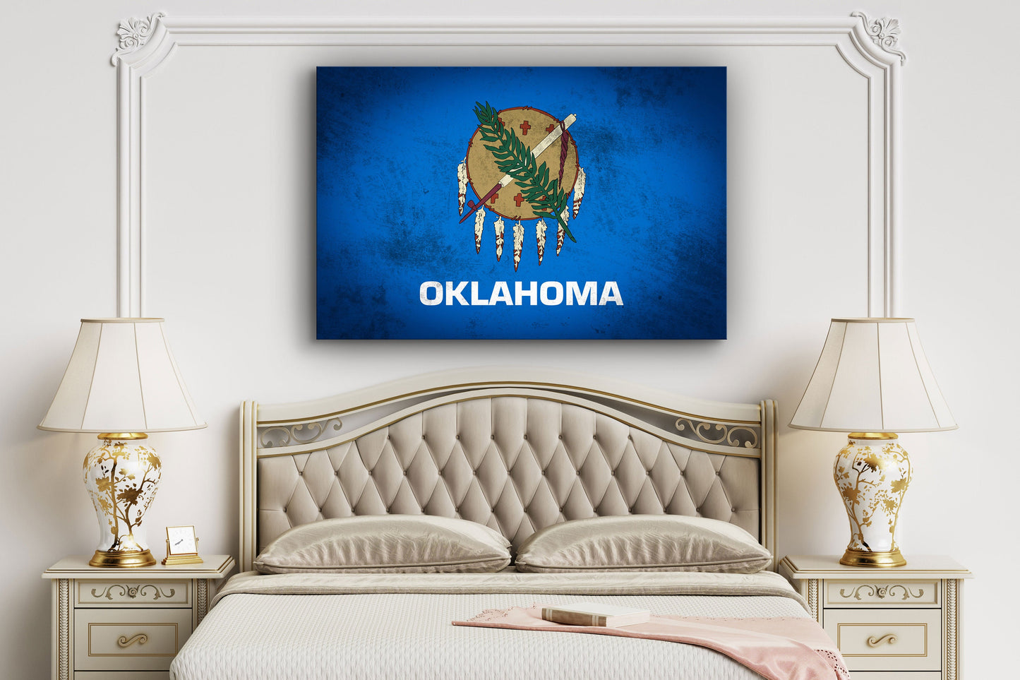 Oklahoma Grungy Flag, Large Glass Wall Art
