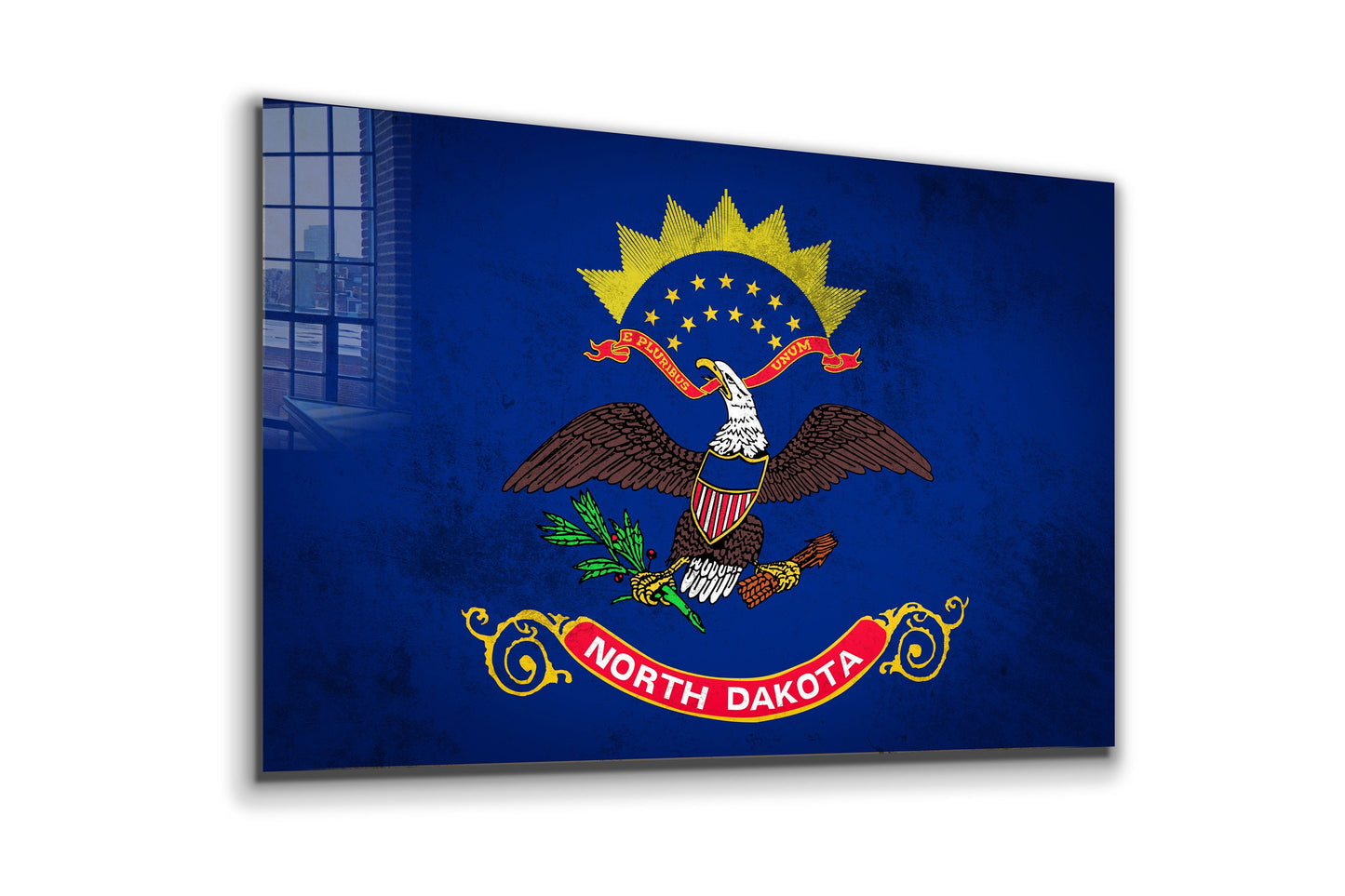 North Dakota Grungy Flag, Large Glass Wall Art