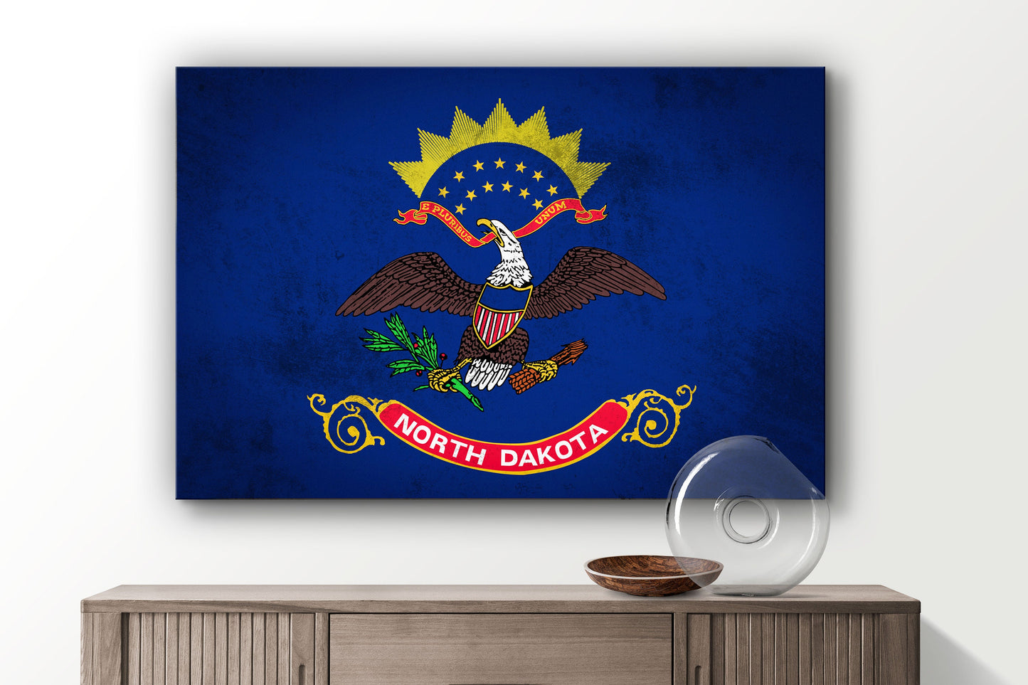 North Dakota Grungy Flag, Large Glass Wall Art
