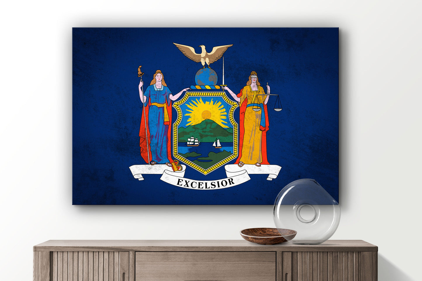 New York Grungy Flag, Large Glass Wall Art