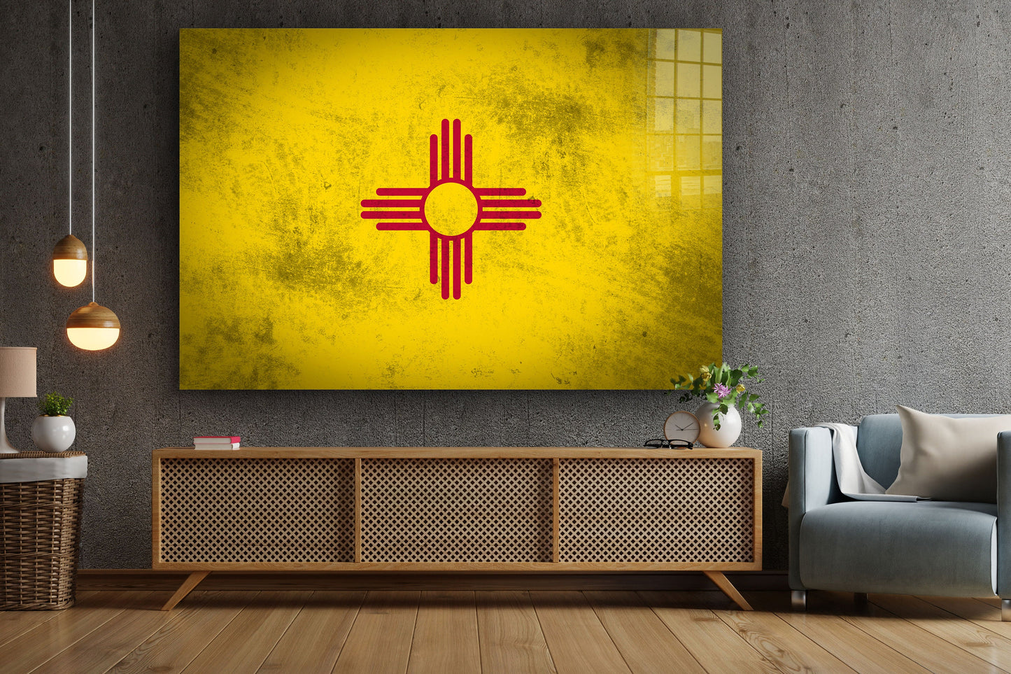 New Mexico Grungy Flag, Large Glass Wall Art