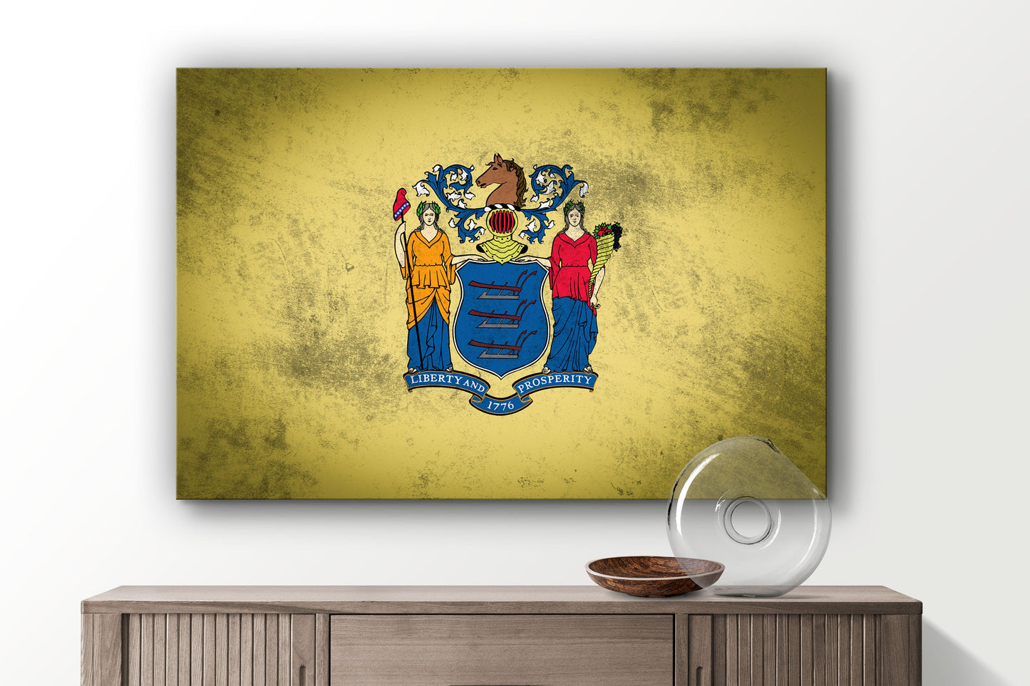 New Jersey Grungy Flag, Large Glass Wall Art
