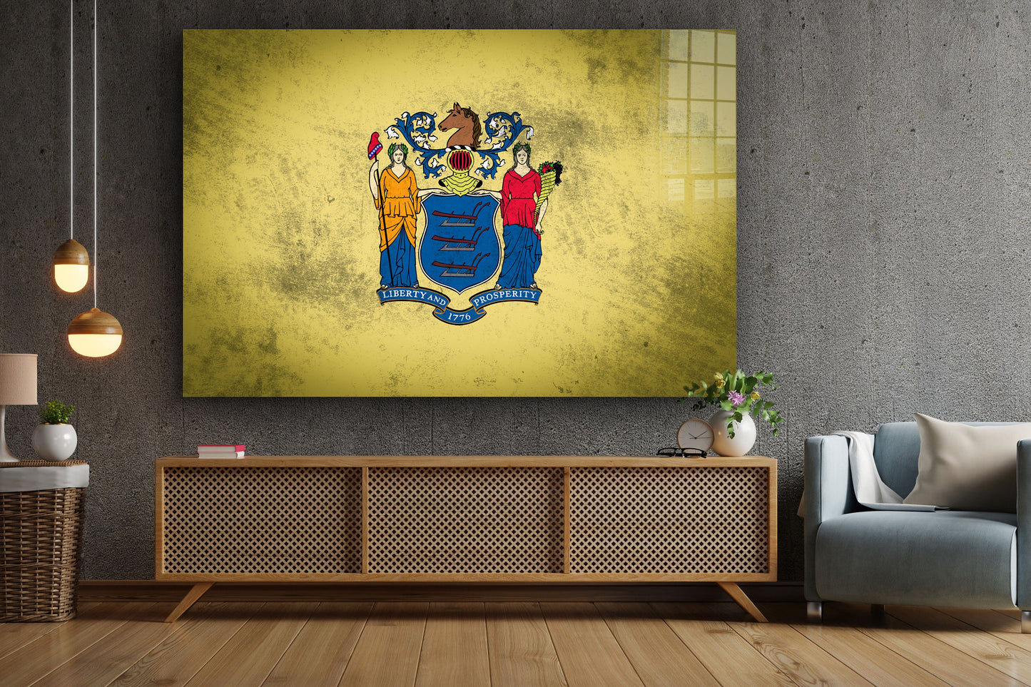 New Jersey Grungy Flag, Large Glass Wall Art