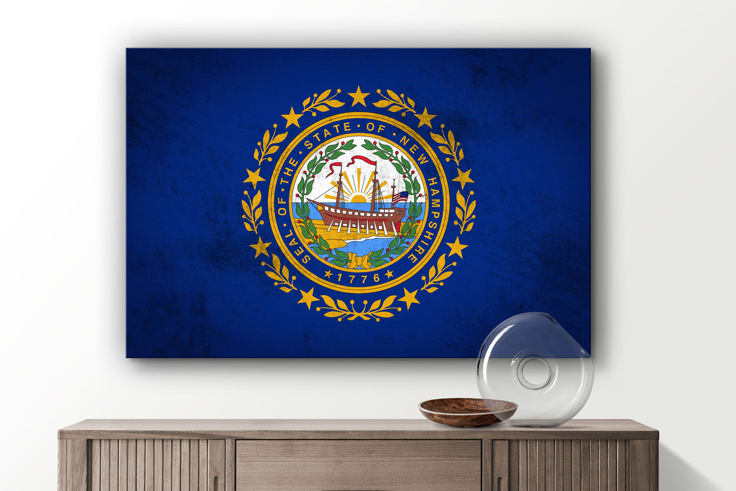 New Hampshire Grungy Flag, Large Glass Wall Art