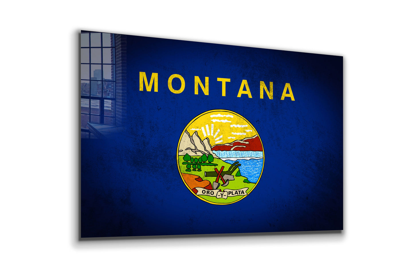 Montana Grungy Flag, Large Glass Wall Art